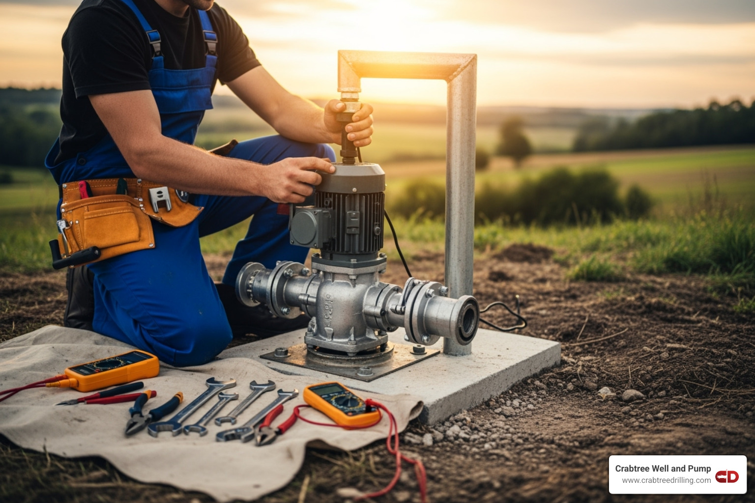 technician servicing a well pump - well drilling contractors near me