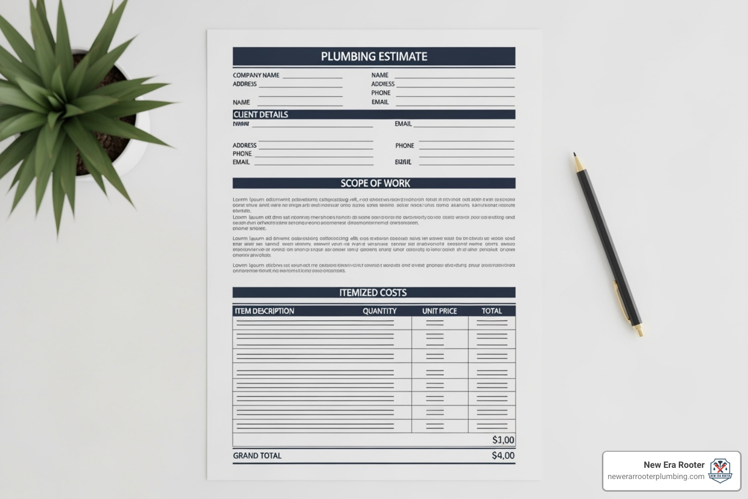 sample detailed plumbing estimate document - free estimate plumbing