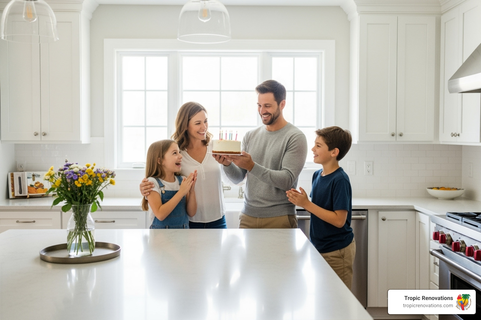 A family celebrating in their newly renovated kitchen - How to get estimate?