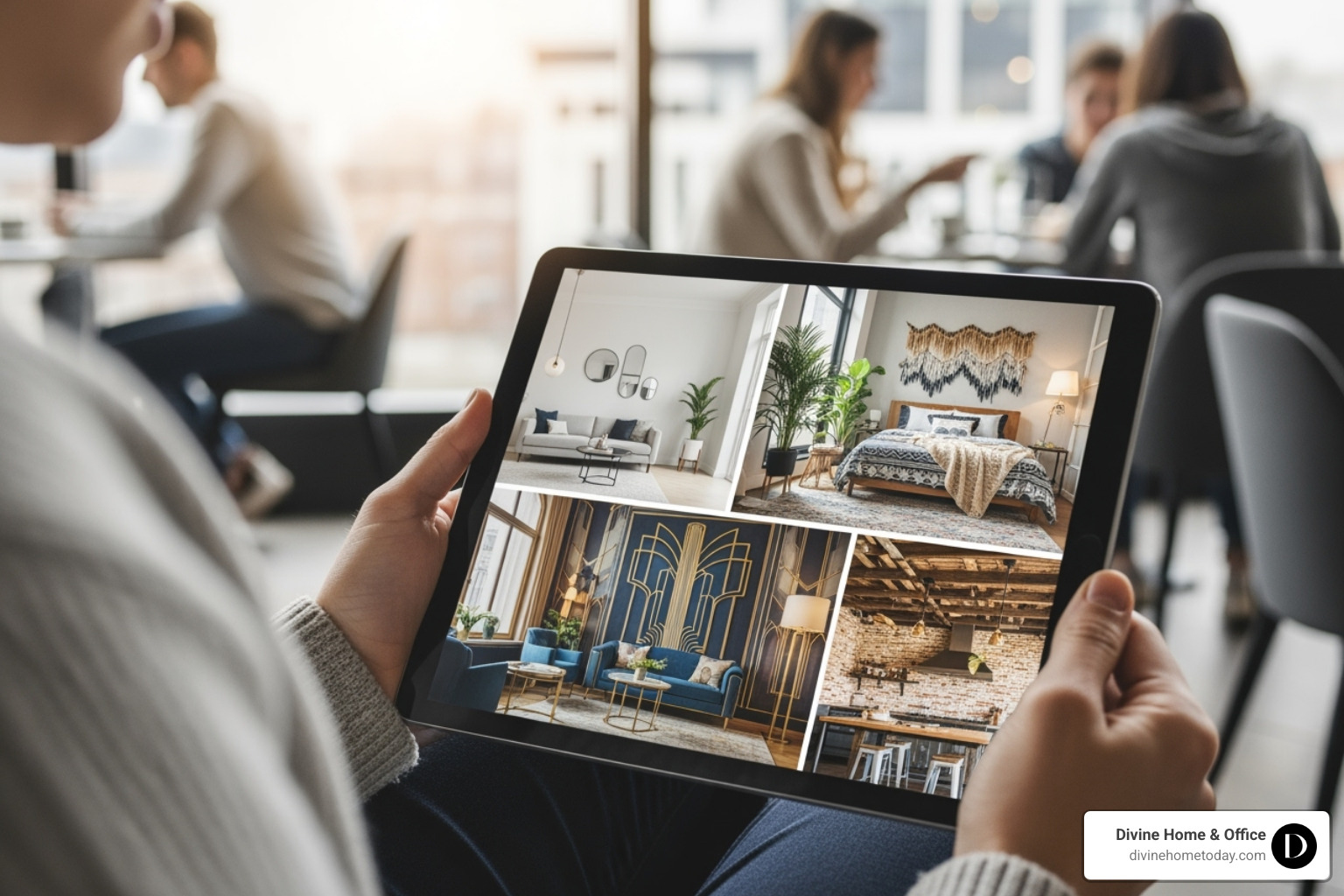 A person browsing different designer portfolios on a tablet - online home design consultation
