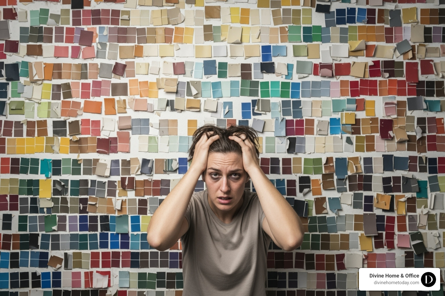 wall with confusing paint swatches - interior design paint consultation