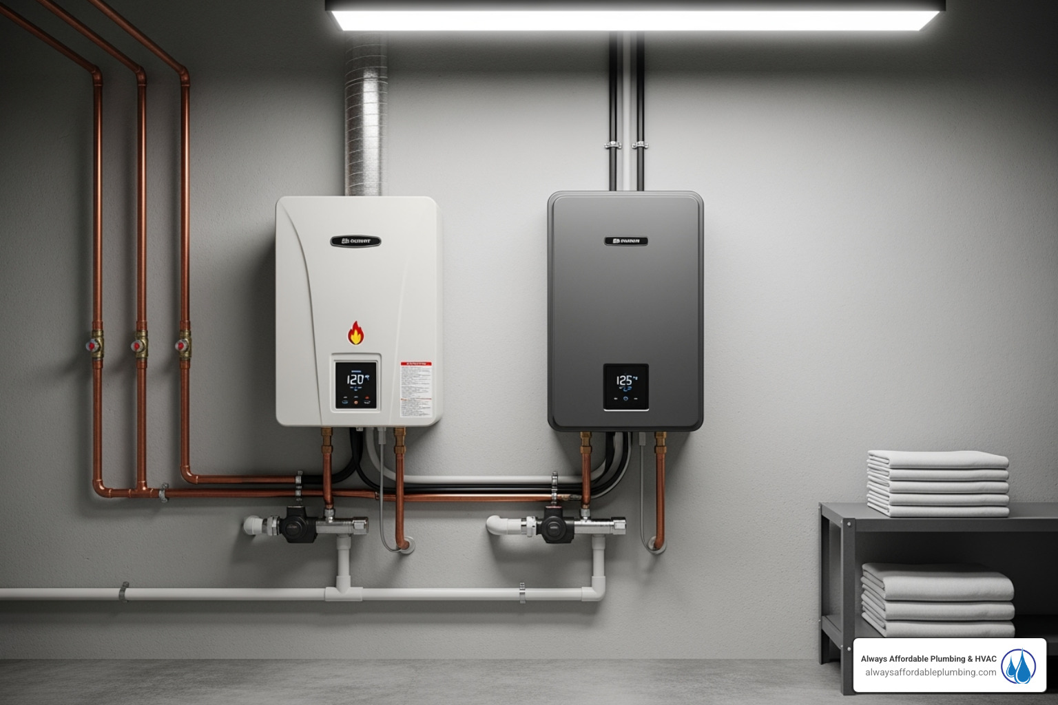 gas and electric tankless water heater side-by-side - tankless water heater installation elk grove