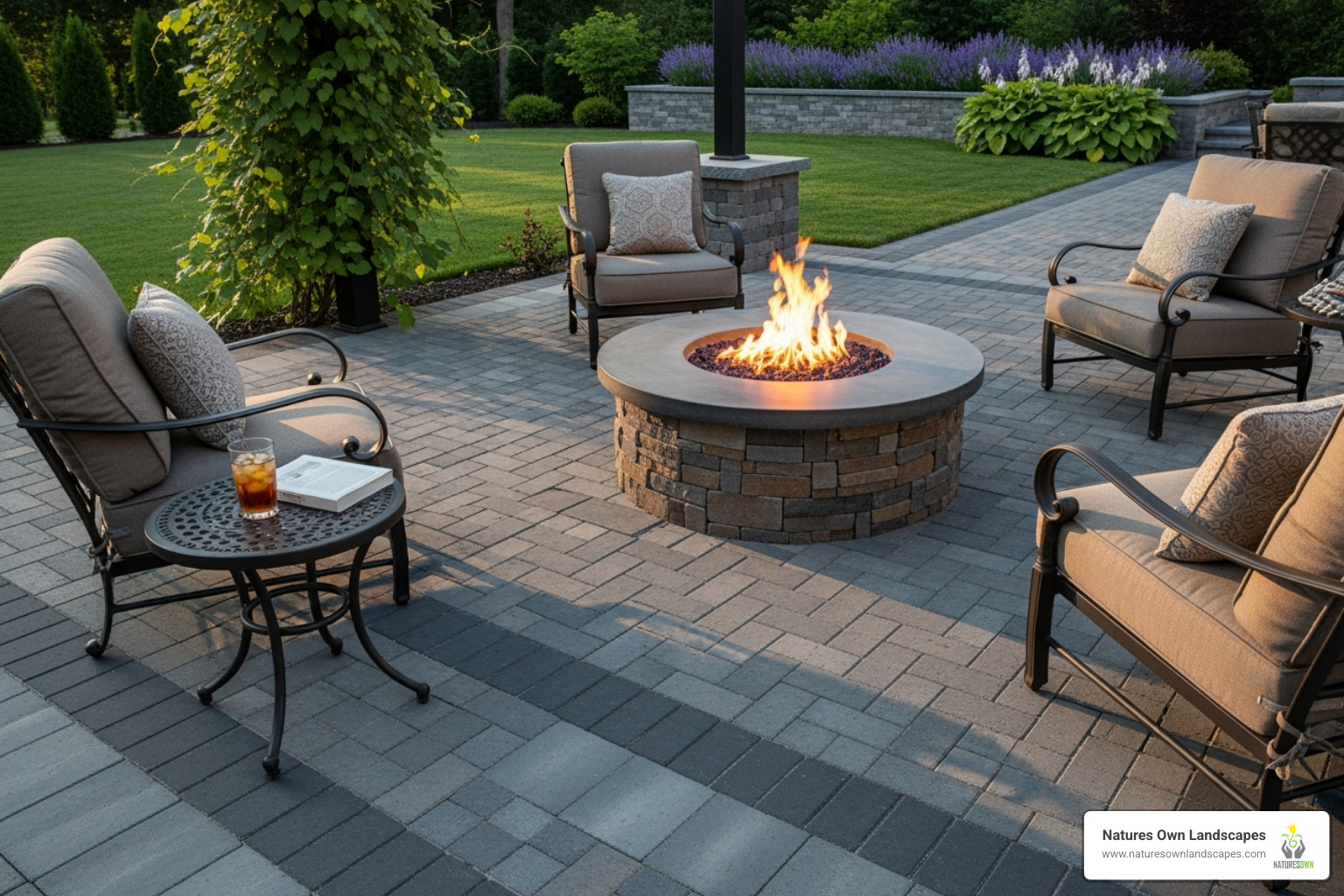 stylish paver patio with a fire pit - Dayton Ohio landscapers