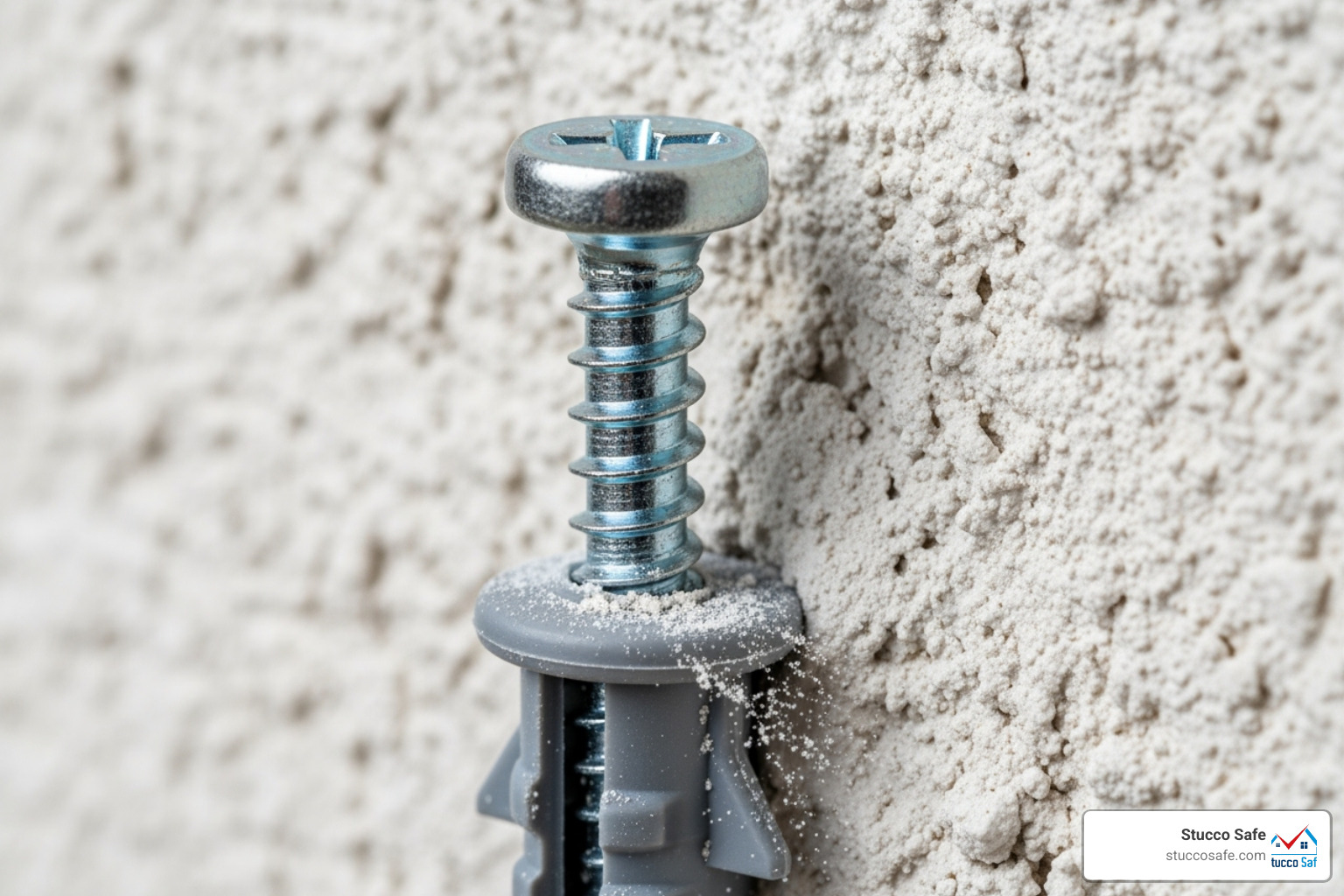 screw being driven into an anchor in a stucco wall - best way to anchor into stucco