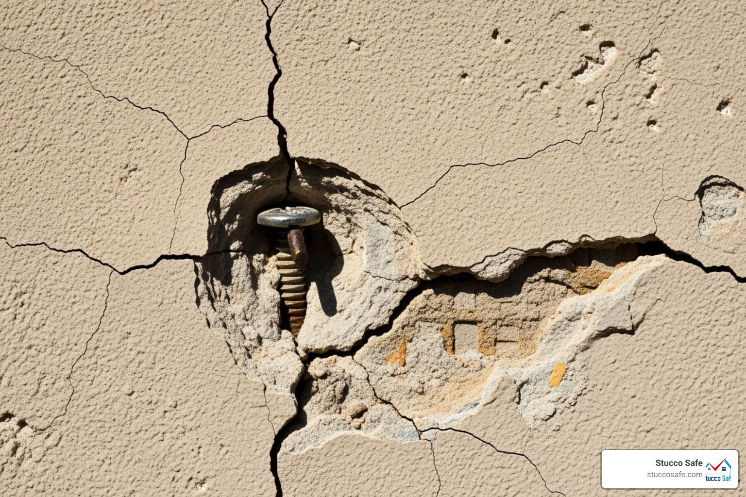 cracked stucco wall around a poorly installed anchor - best way to anchor into stucco