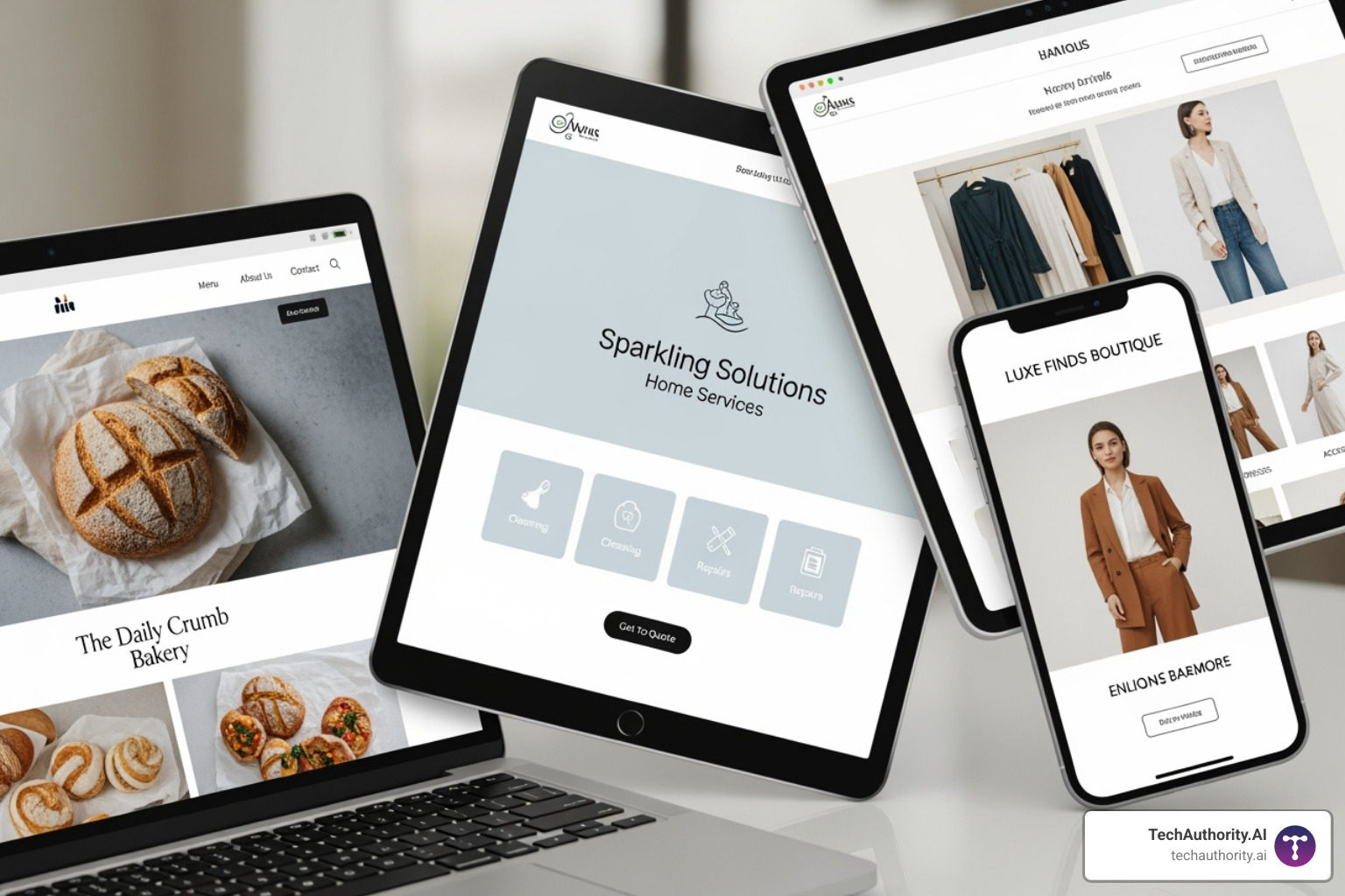 Collage of diverse small business websites built on WordPress - WordPress for small businesses
