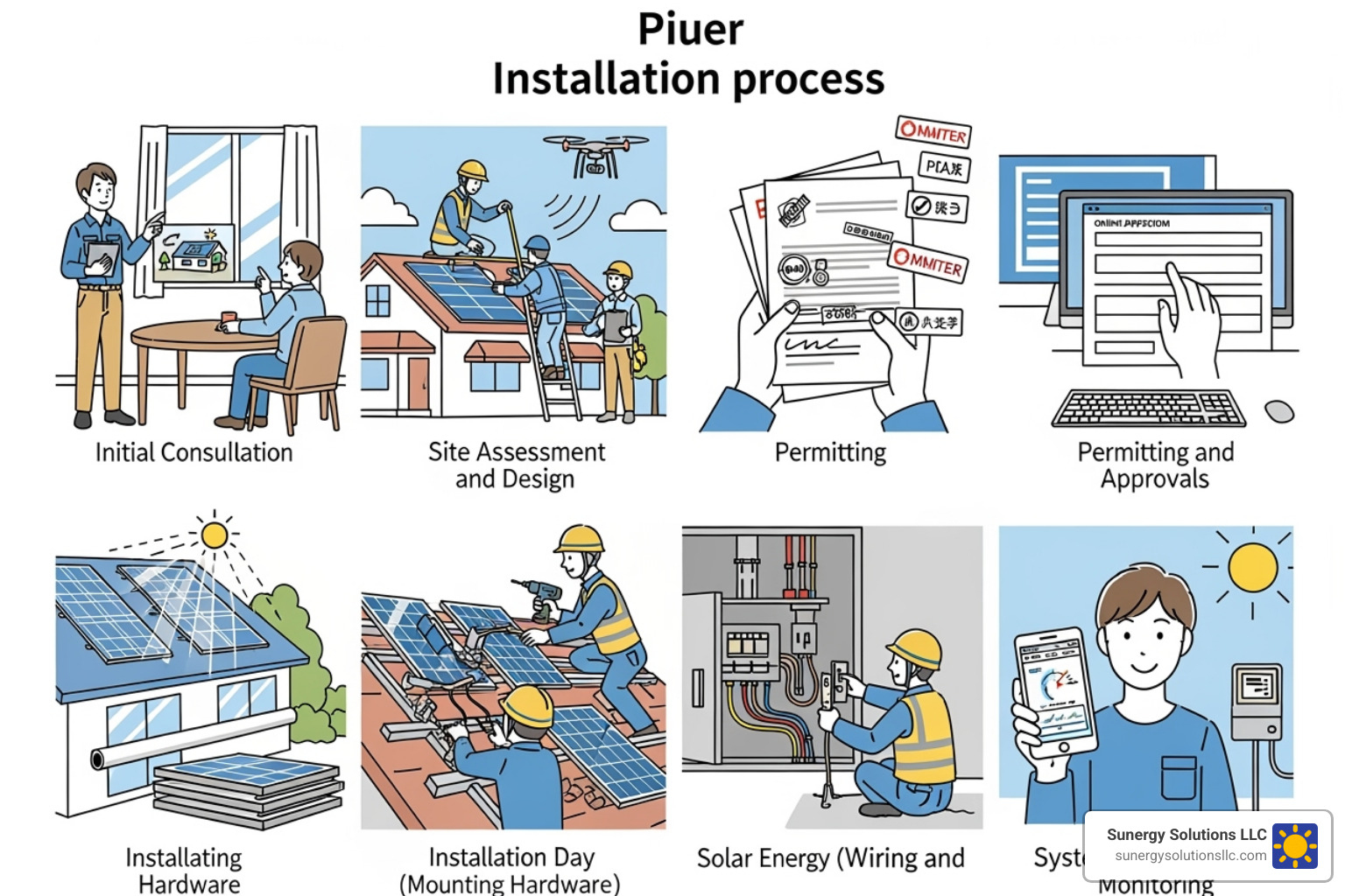 diagram showing the solar installation process from initial consultation to system activation - solar energy installation near me diagram showing the solar installation process from initial consultation to system activation - solar energy installation near me
