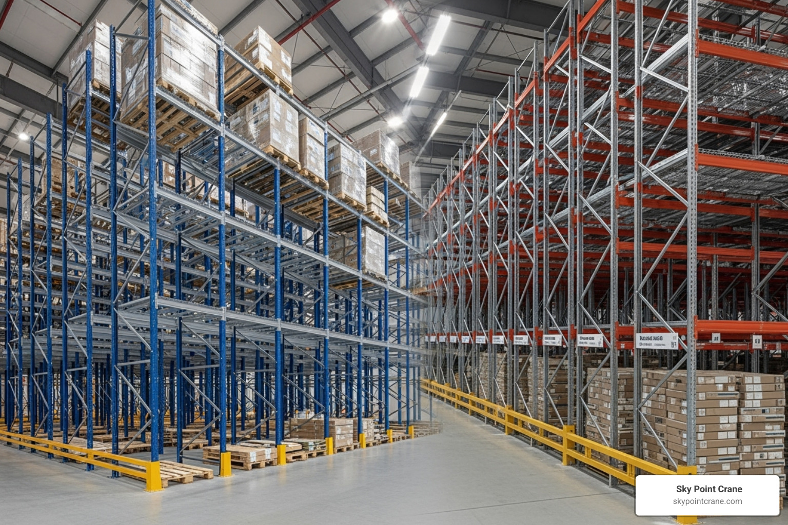 side-by-side comparison of selective racking and high-density racking - industrial storage solutions