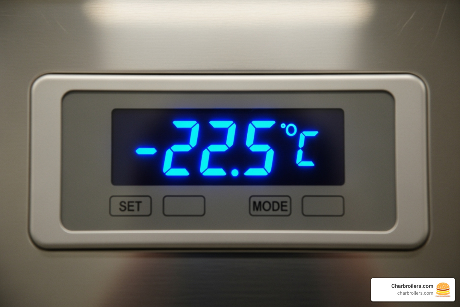 A close-up image of a commercial freezer's digital temperature display showing a precise temperature reading - commercial fridge and freezer A close-up image of a commercial freezer's digital temperature display showing a precise temperature reading - commercial fridge and freezer