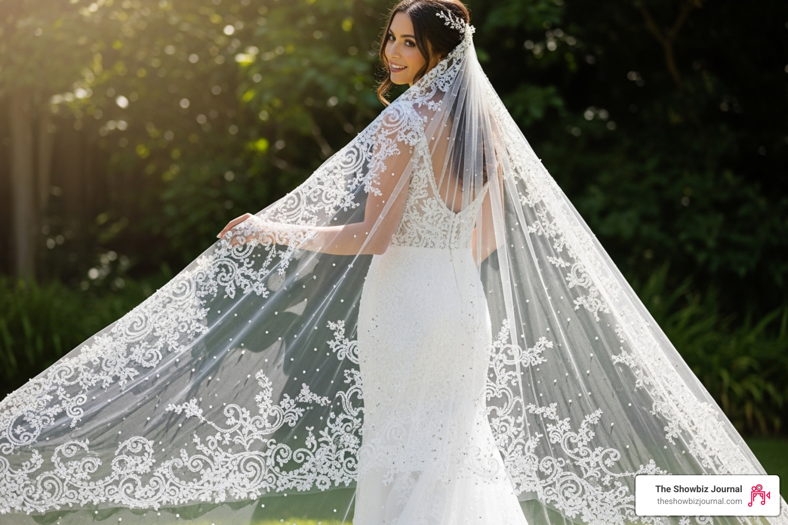 A statement bridal veil inspired by recent celebrity weddings - Celebrity wedding trends