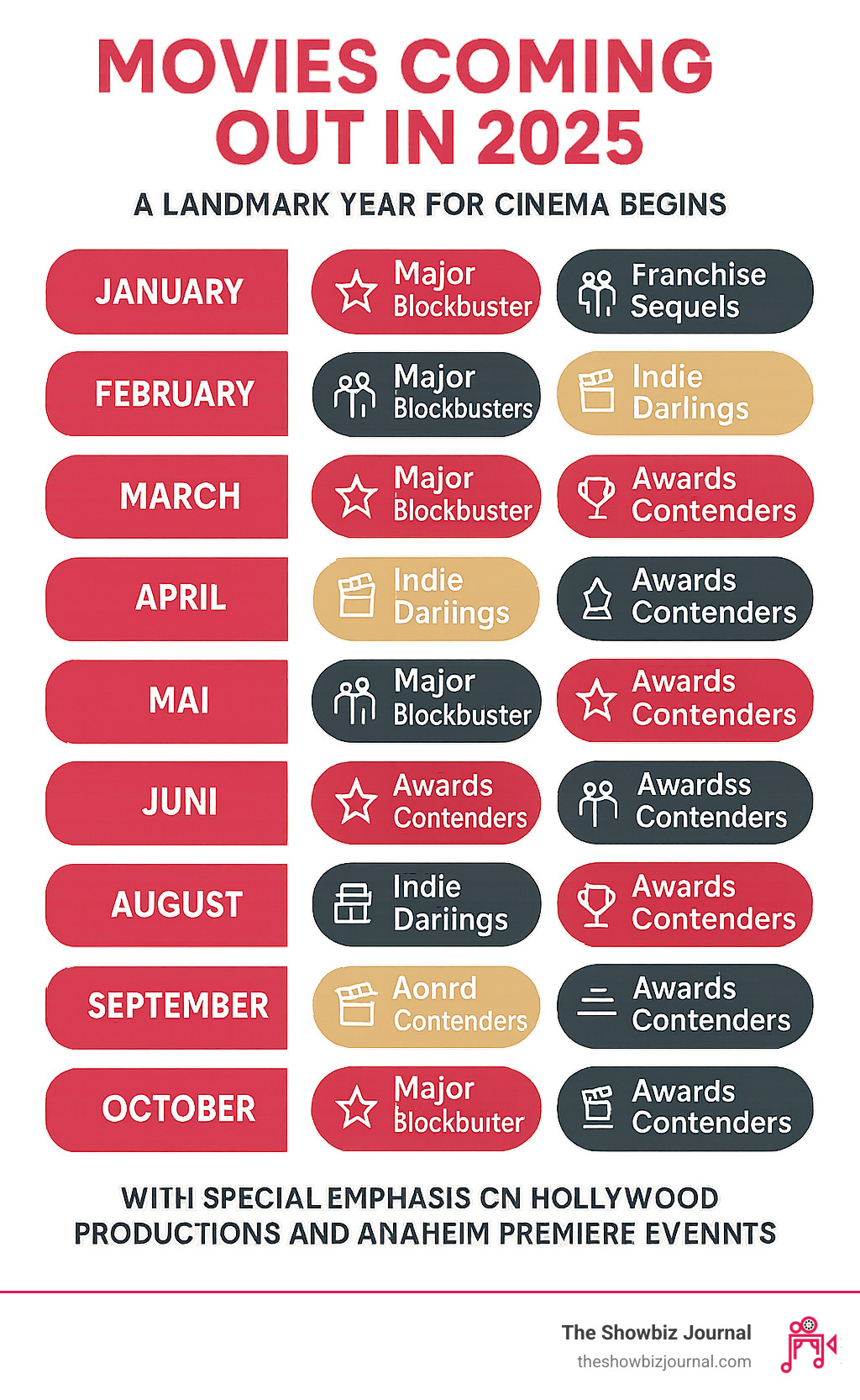 Comprehensive breakdown of 2025 movie releases by month, featuring major blockbusters, franchise sequels, indie darlings, and awards contenders, with special emphasis on Hollywood productions and Anaheim premiere events - movies coming out in 2025 infographic Comprehensive breakdown of 2025 movie releases by month, featuring major blockbusters, franchise sequels, indie darlings, and awards contenders, with special emphasis on Hollywood productions and Anaheim premiere events - movies coming out in 2025 infographic