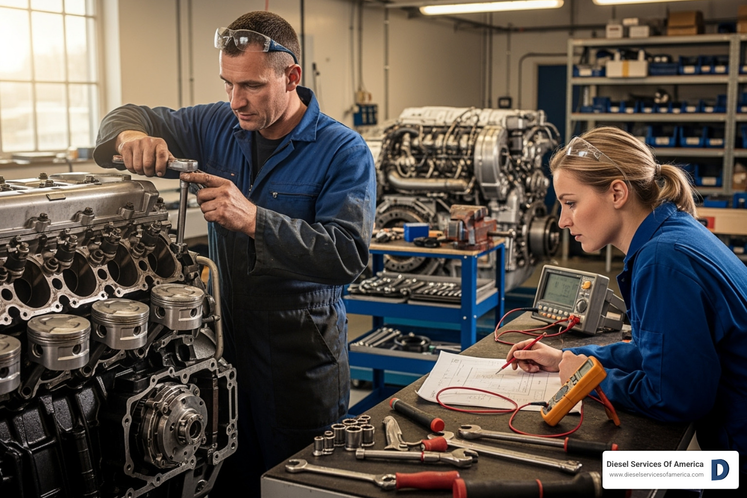 marine diesel technicians working on a large engine - marine diesel technicians