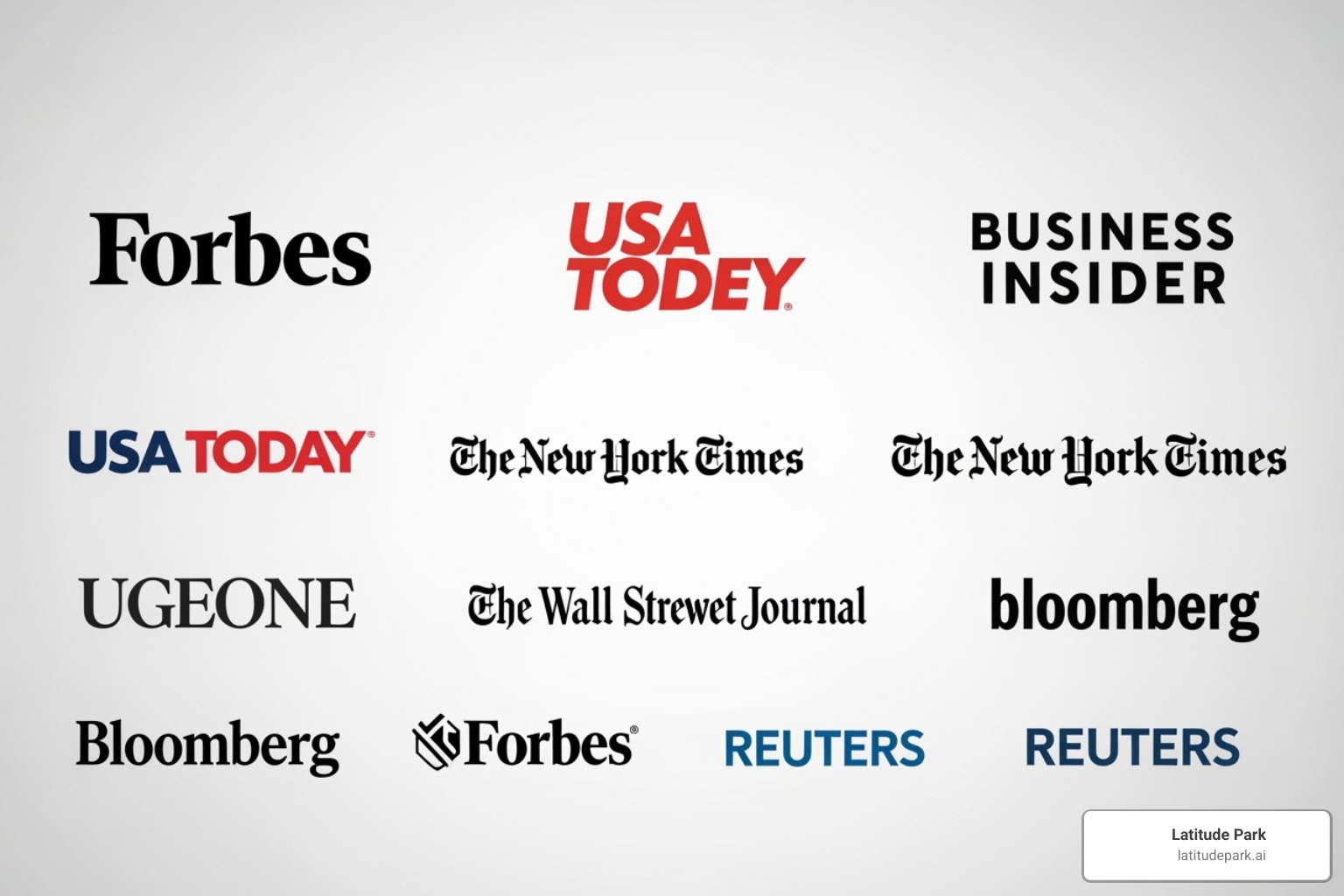 A company's "As Seen On" banner featuring logos of top-tier publications - pr services