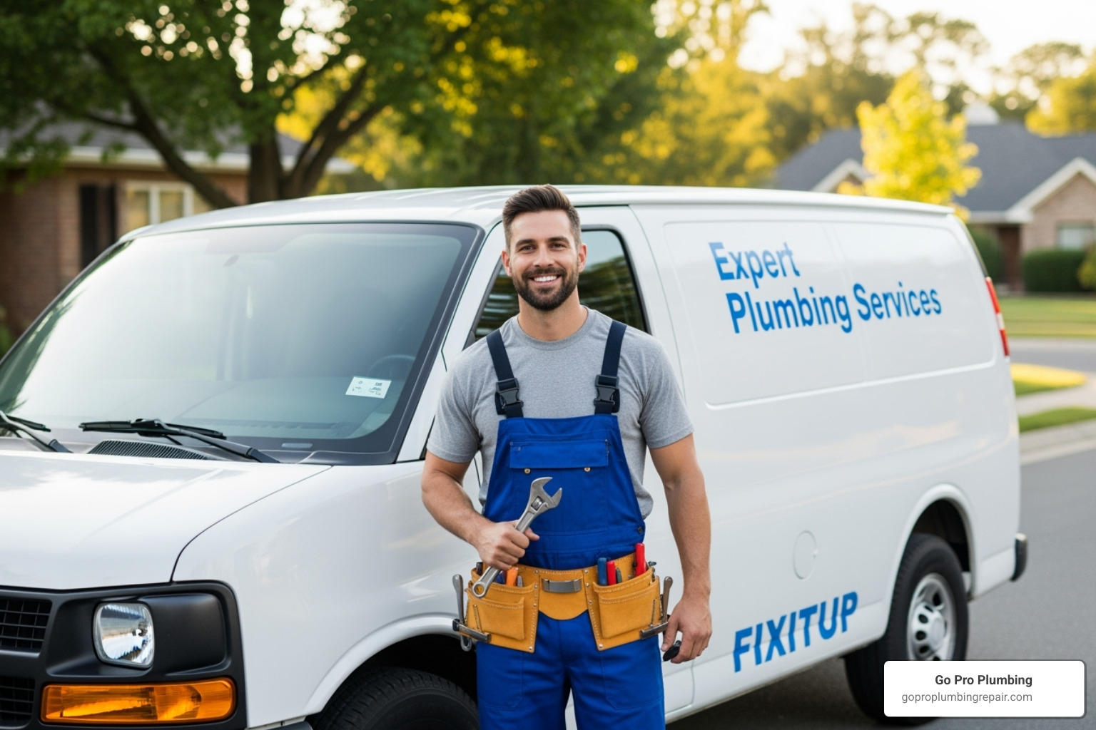 friendly plumber with a van showing a license number - plumber Rancho Cordova