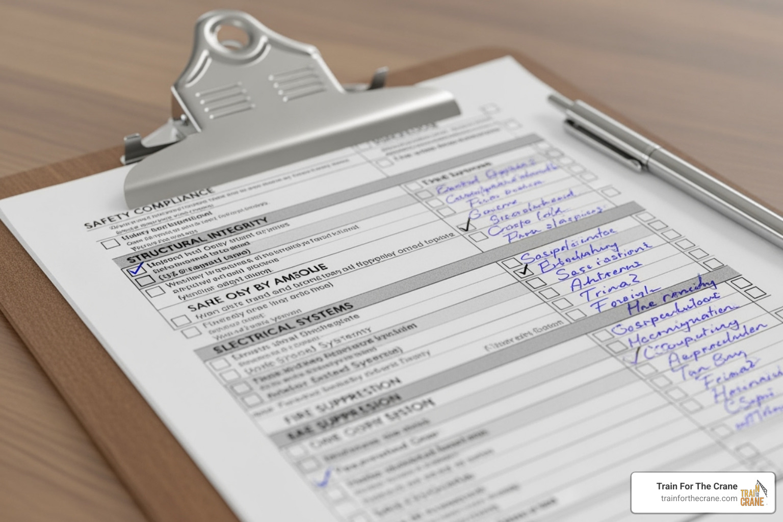 Detailed inspection checklist on a clipboard - crane inspection