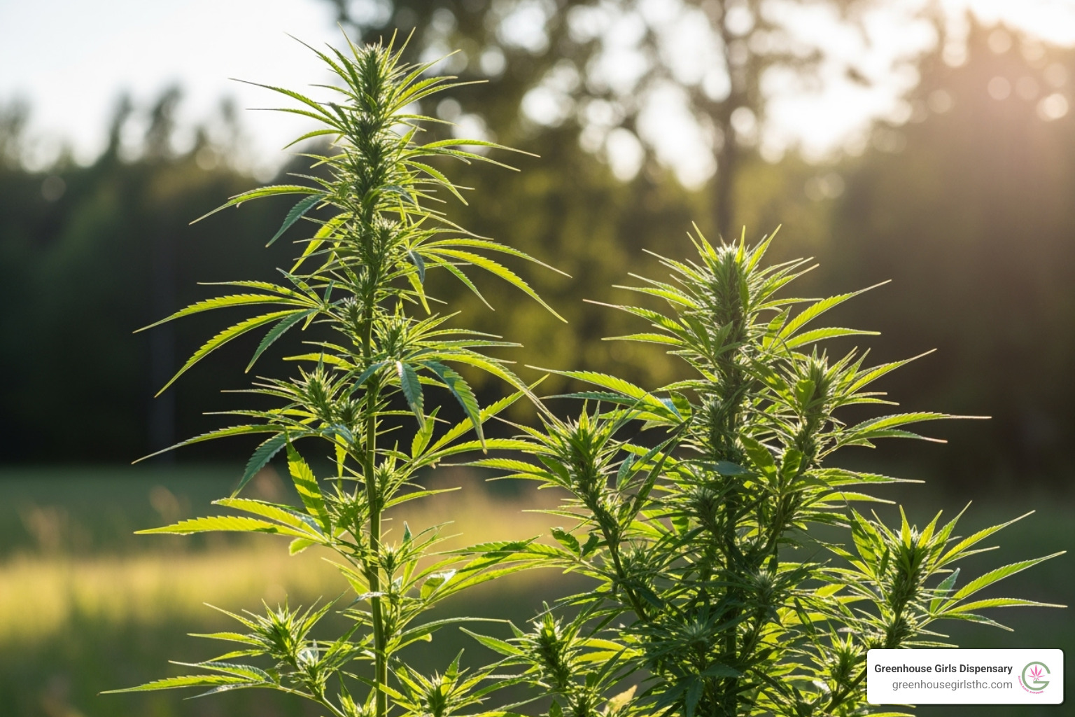 Hemp plant next to a marijuana plant, showing the tall, slender growth of hemp and the bushy, broad-leafed growth of marijuana. - hemp derived cannabis