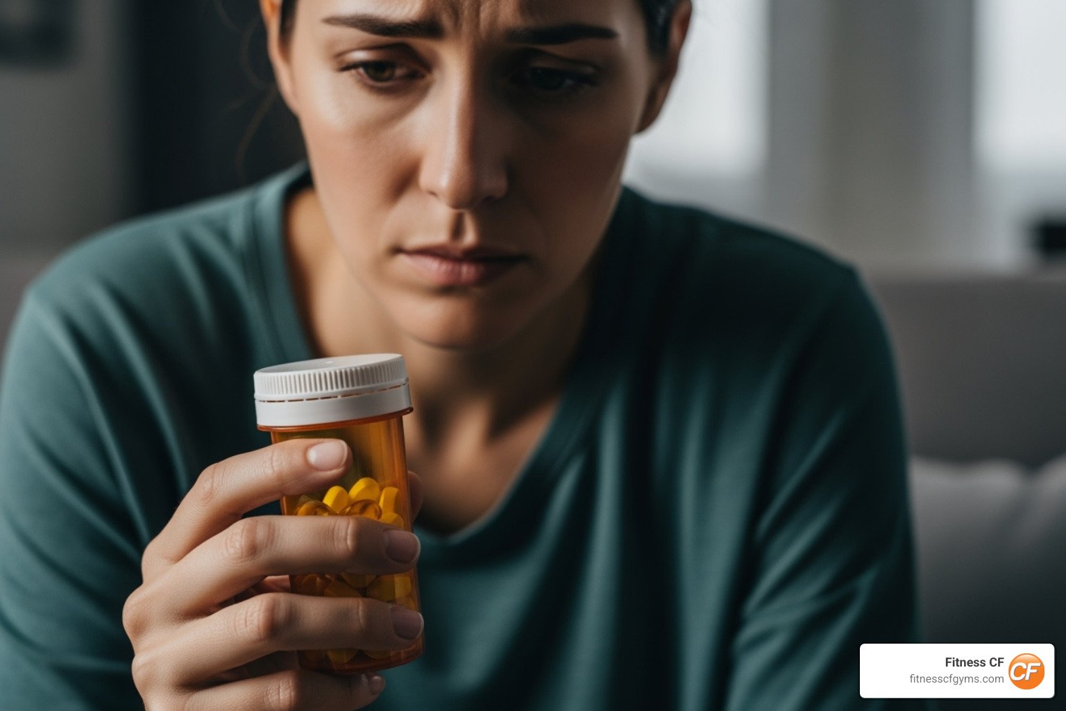 person looking concerned at a bottle of pills - best painkillers for doms person looking concerned at a bottle of pills - best painkillers for doms