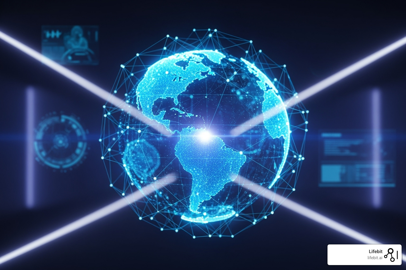 a globe with connected data points representing global collaboration - SaaS platform for biomedical data