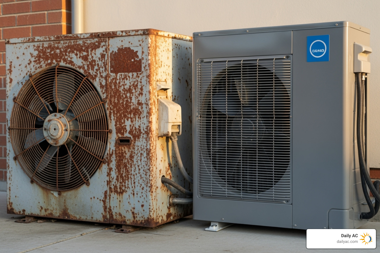 old, rusty heat pump with a new, efficient model - heat pump compressor repair