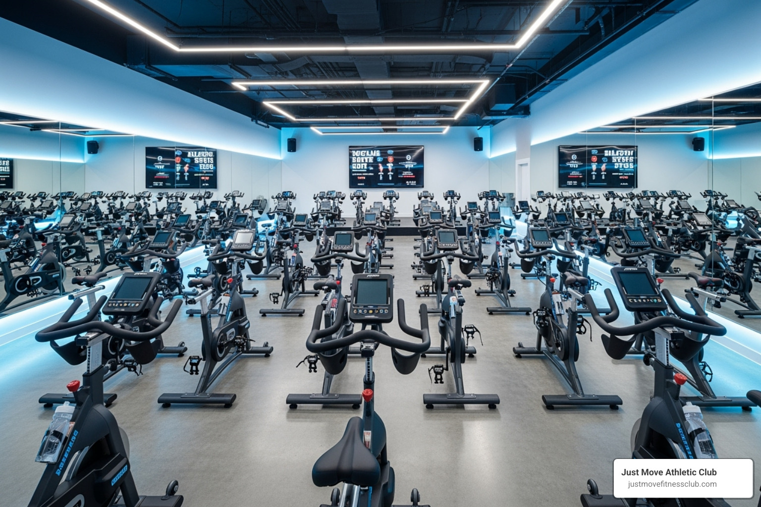 modern, clean cycling studio with state-of-the-art bikes - cycling classes winter haven