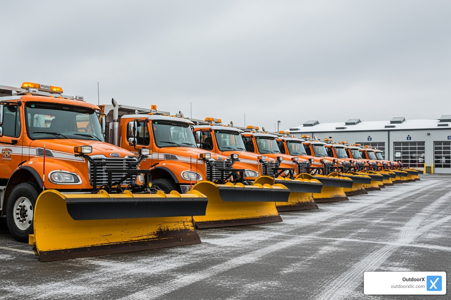 A well-maintained snowplow fleet ready for deployment - how to get commercial snow removal contracts