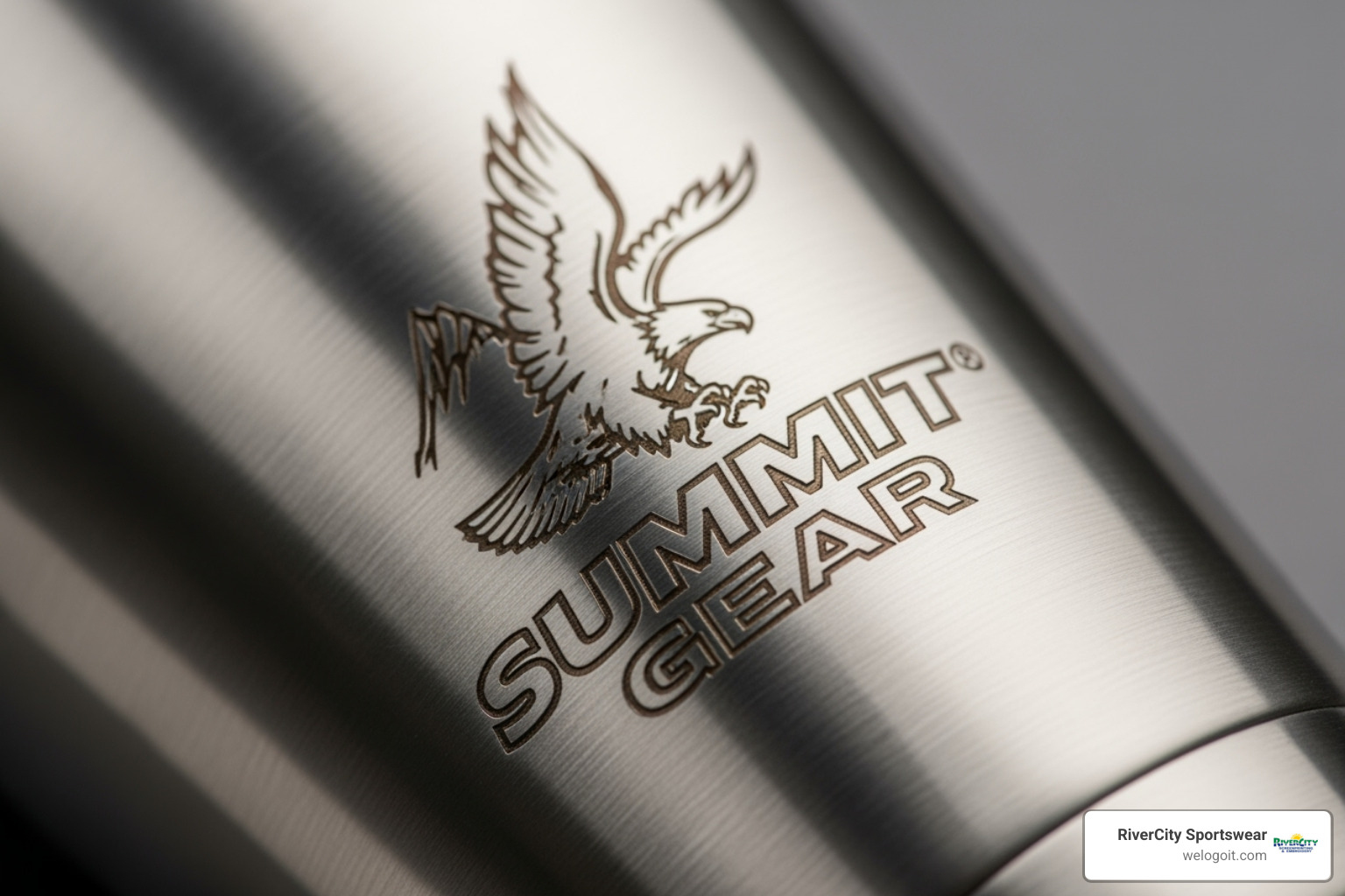 logo laser engraved onto stainless steel tumbler - custom promotional drinkware