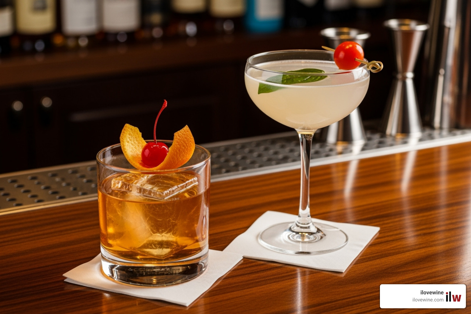 classic Old Fashioned cocktail next to a modern twist like a Tomato Martini - cocktail recipes classic Old Fashioned cocktail next to a modern twist like a Tomato Martini - cocktail recipes