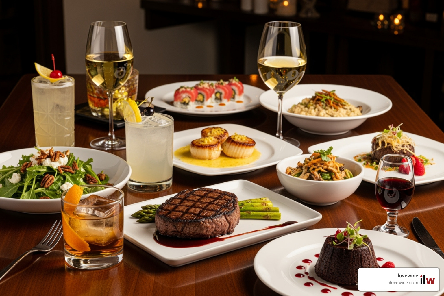 dinner table with cocktails and complementary food dishes - cocktail recipes dinner table with cocktails and complementary food dishes - cocktail recipes