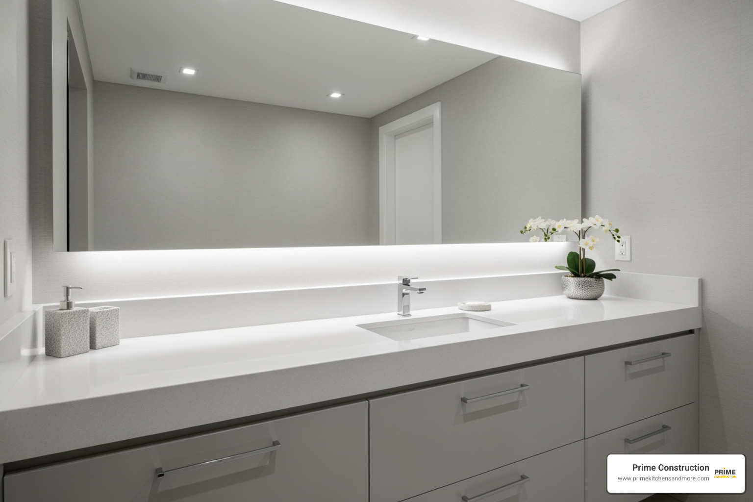 a sleek white quartz bathroom countertop in a contemporary home - bathroom countertops orlando