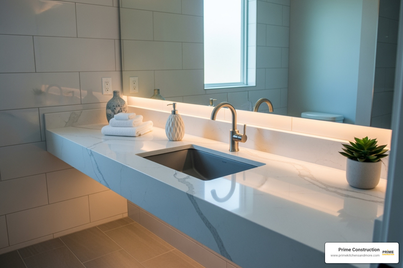a completed bathroom remodel project showcasing the new countertop - bathroom countertops orlando