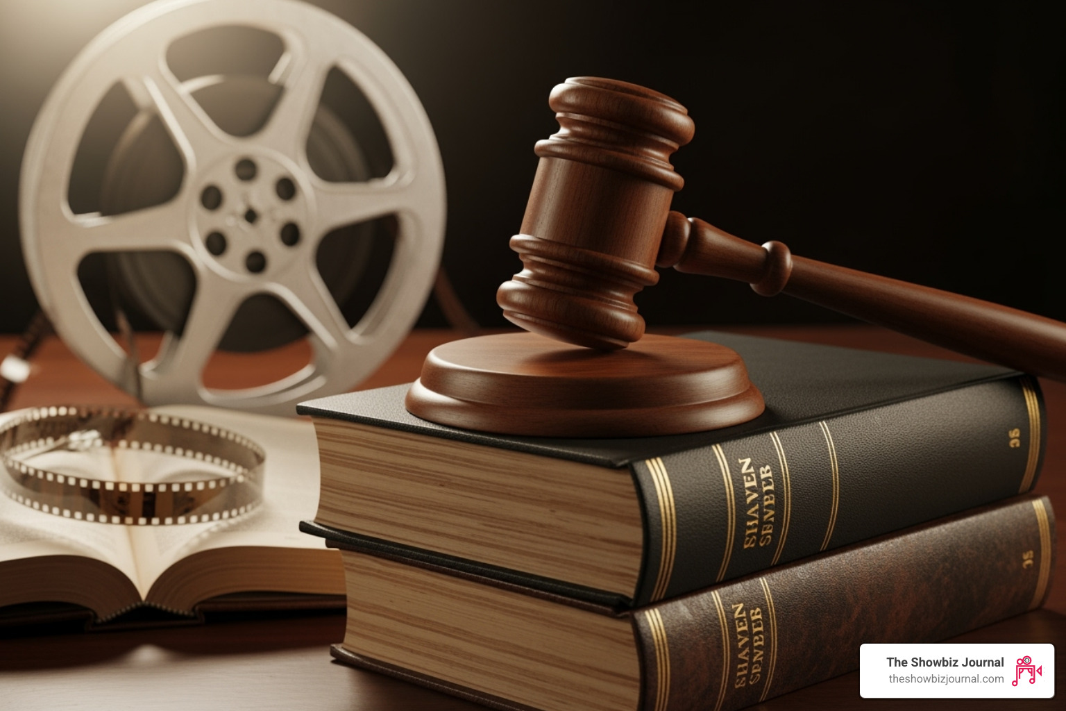 courthouse gavel with a film reel in the background - black hollywood entertainment news courthouse gavel with a film reel in the background - black hollywood entertainment news