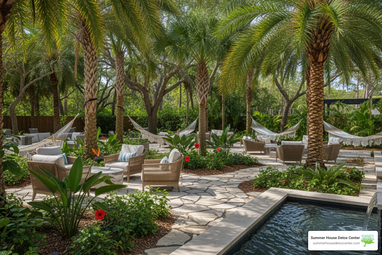 Serene outdoor space at a Florida detox center - how long does withdrawal symptoms last from opiates