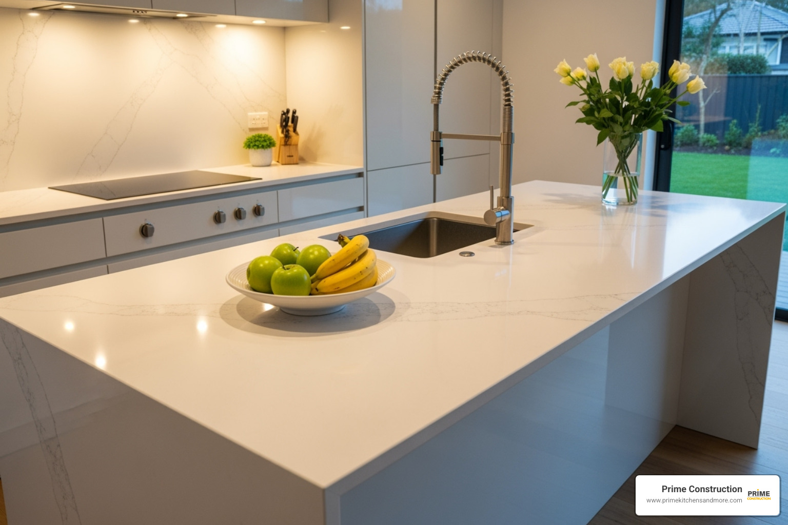 sleek white quartz countertop with subtle veining - countertop installation orlando
