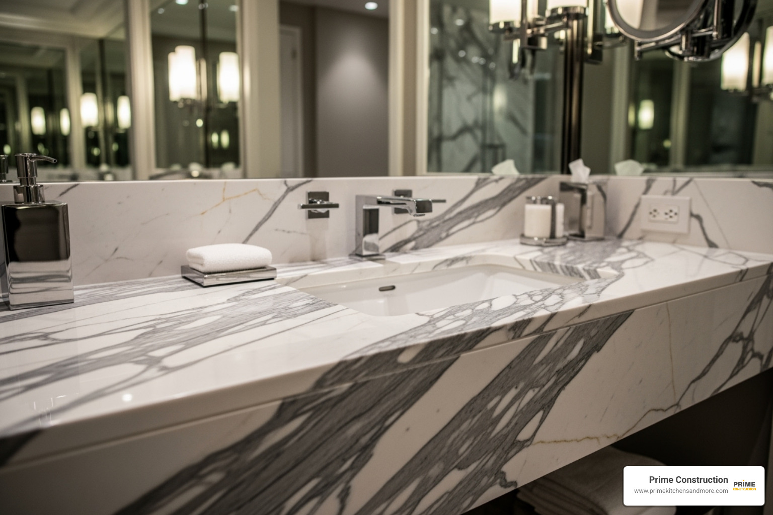 classic Calacatta marble countertop in a high-end bathroom - countertop installation orlando