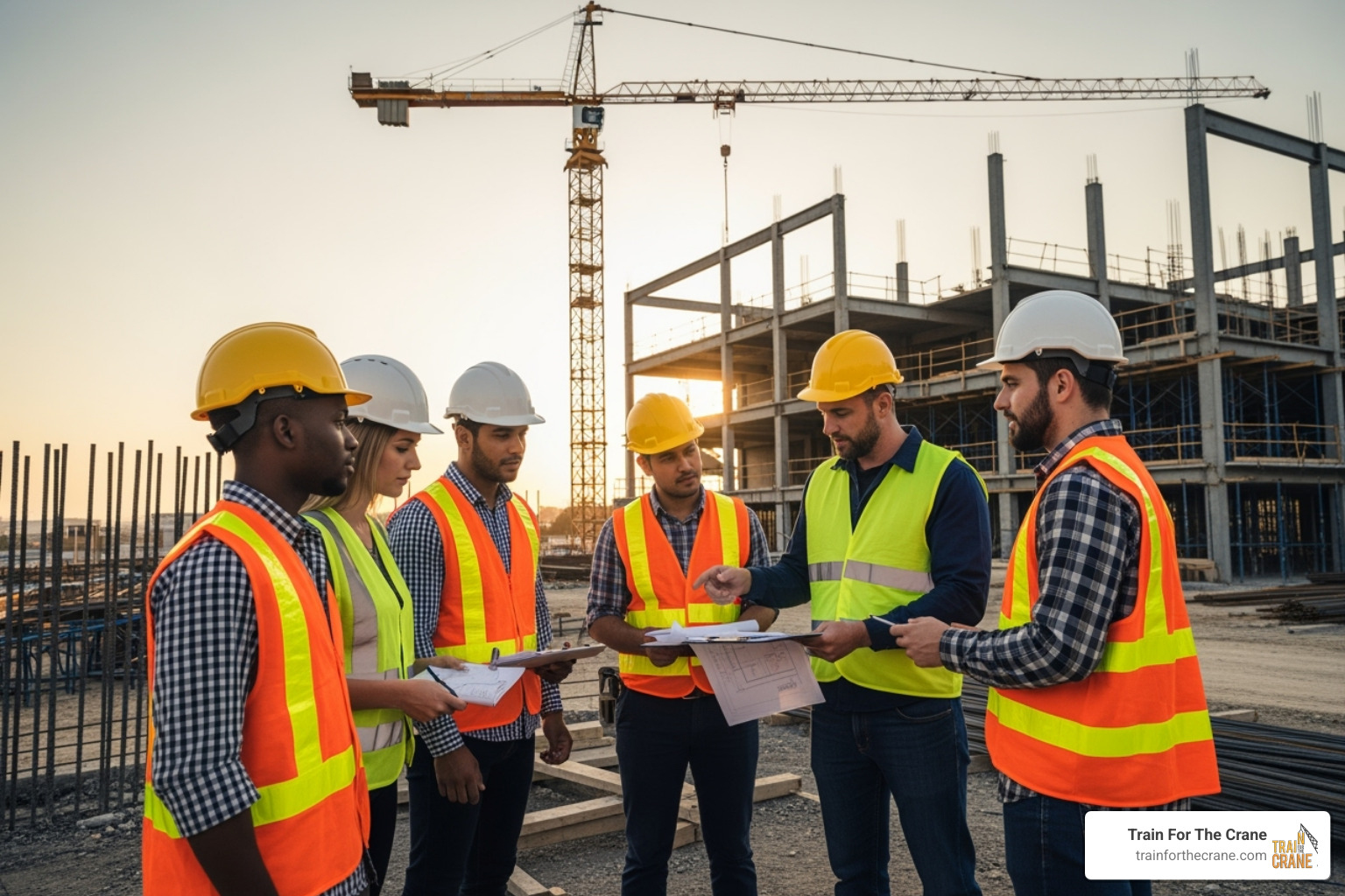 Pre-lift "toolbox talk" with the entire lift team - Crane lift planning Pre-lift "toolbox talk" with the entire lift team - Crane lift planning