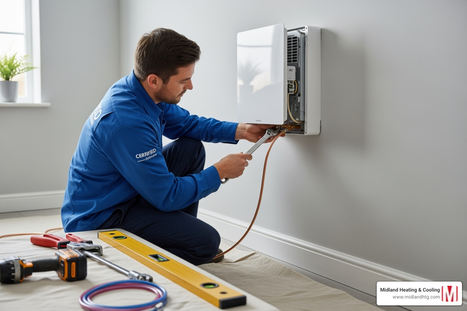 Certified technician professionally installing an indoor mini-split unit - ductless mini split ac minneapolis