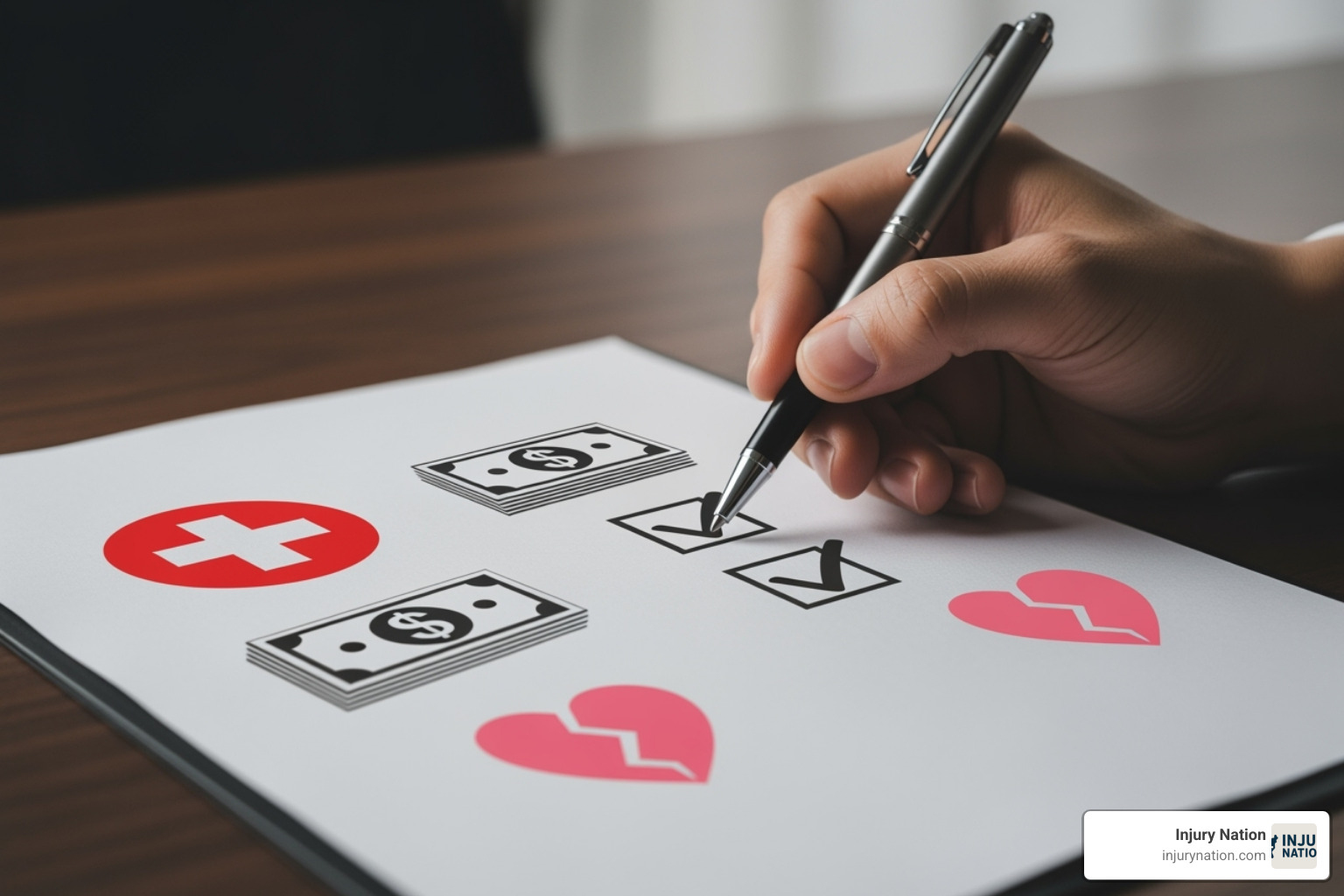 checklist showing different types of compensation (medical bills, lost wages, etc.) - auto and truck accident attorney