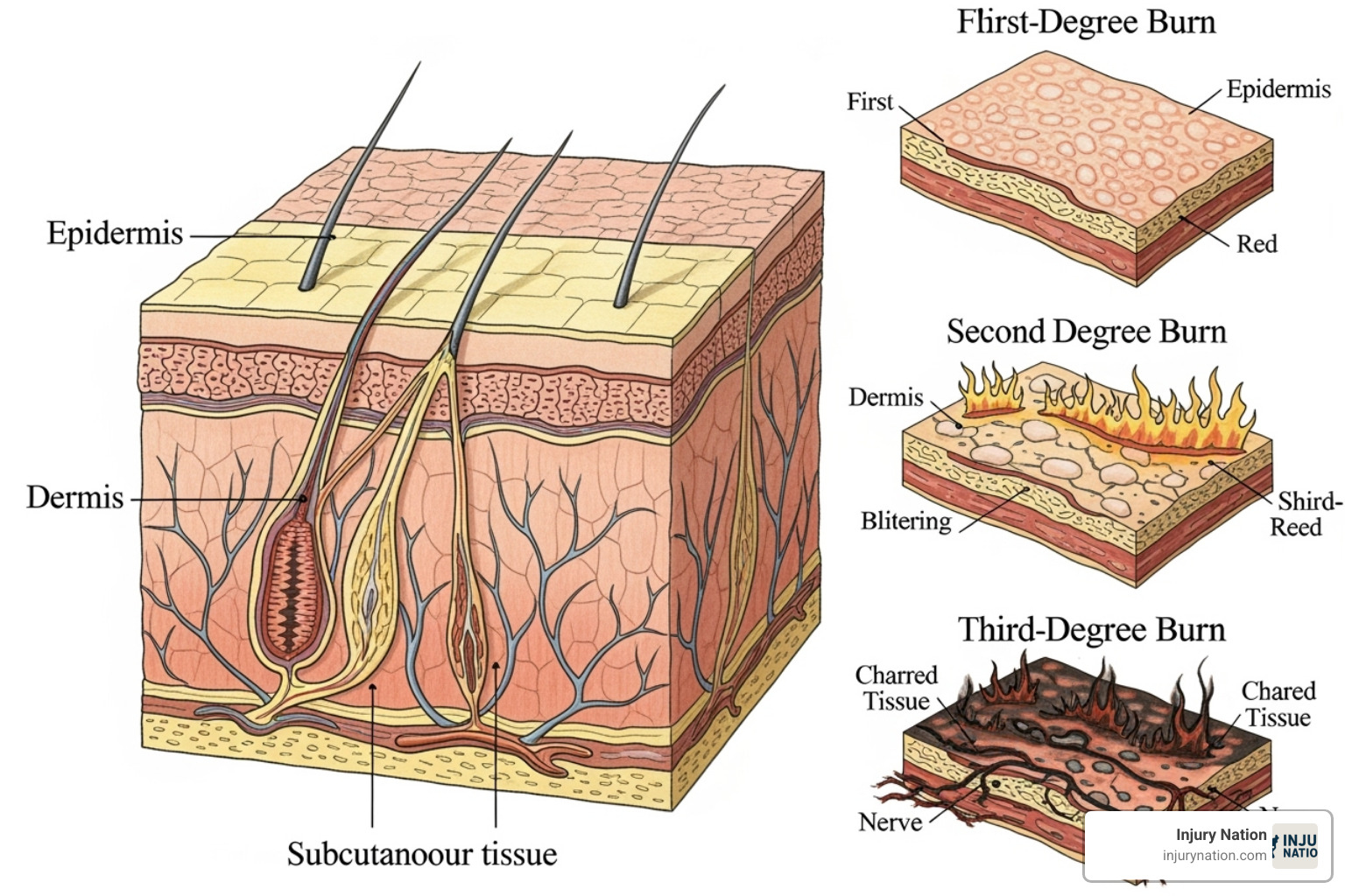 illustrating layers of skin affected by burns - burn injury lawsuit