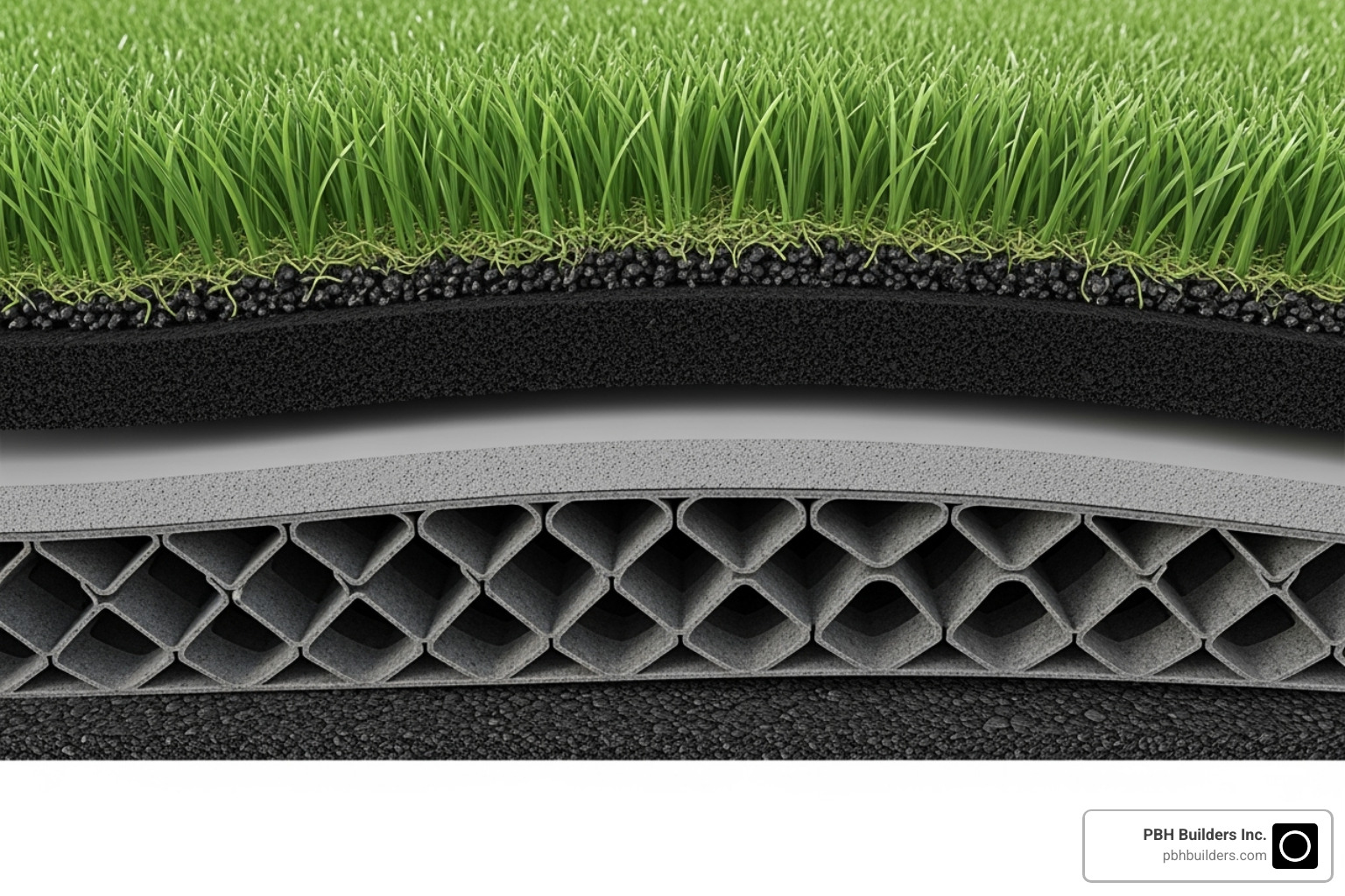 layered cross-section of rooftop turf installation - artificial grass on rooftop