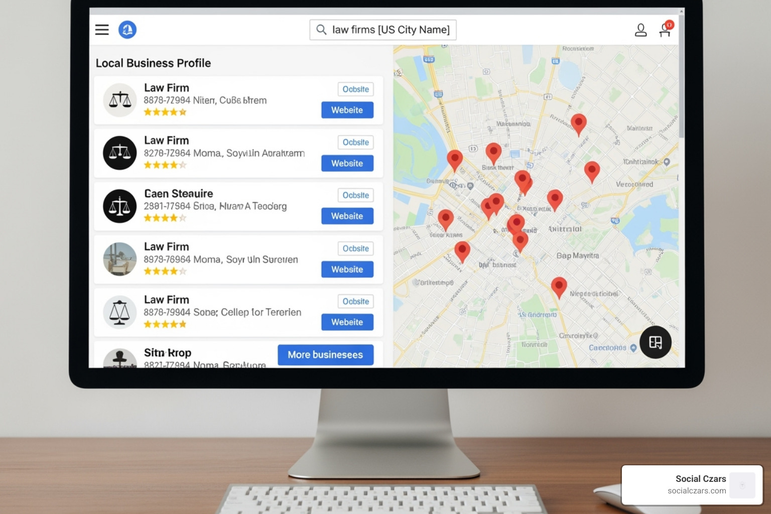 Google search result showing the local map pack for "personal injury lawyer near me" - seo for law firms