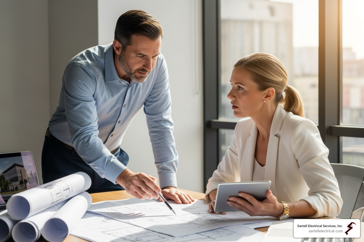 A project manager reviewing blueprints with a medical facility manager, emphasizing collaboration and planning - Medical equipment installation A project manager reviewing blueprints with a medical facility manager, emphasizing collaboration and planning - Medical equipment installation