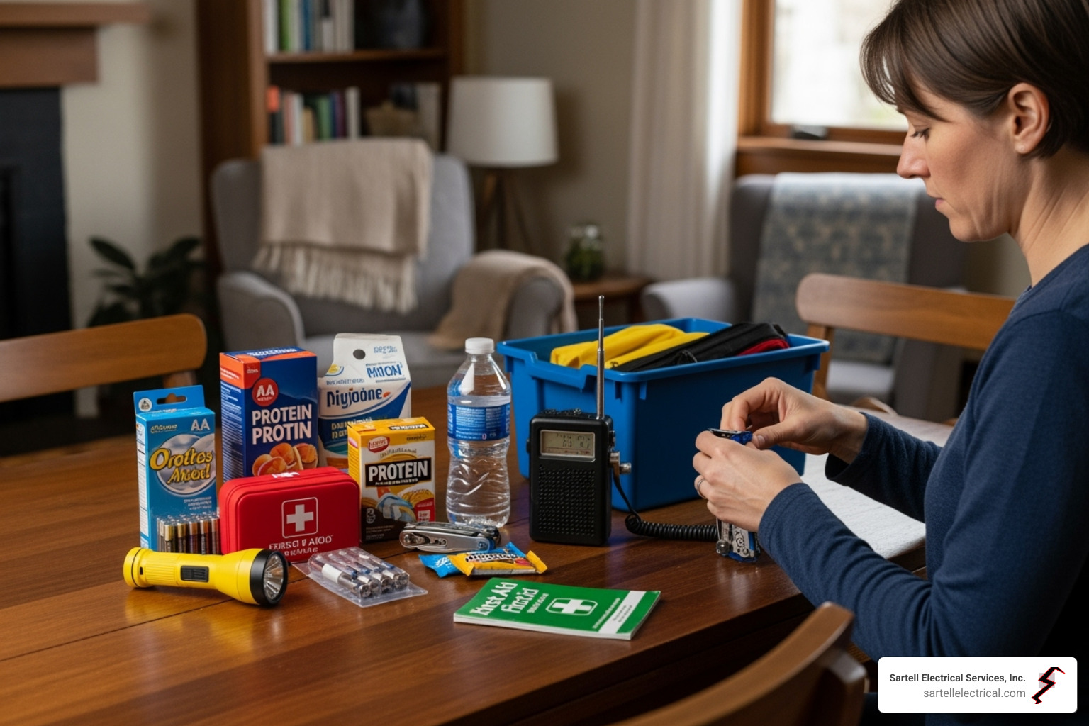 person creating emergency preparedness kit - medically essential electric service