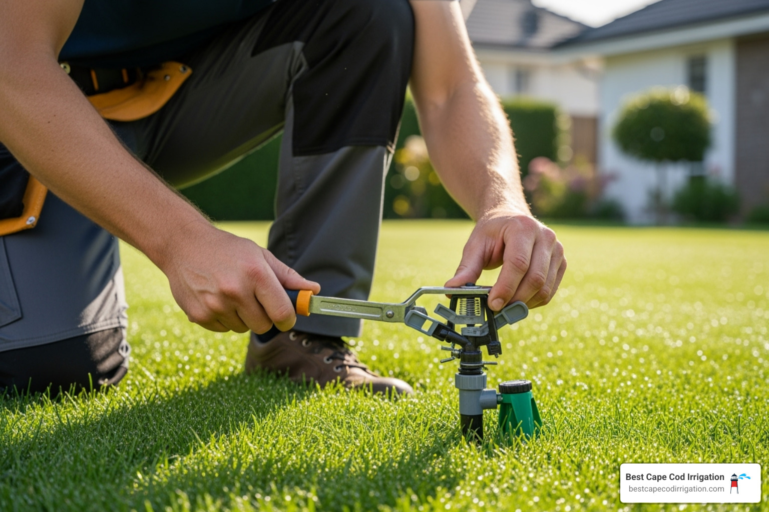technician adjusting a sprinkler head - irrigation maintenance service technician adjusting a sprinkler head - irrigation maintenance service