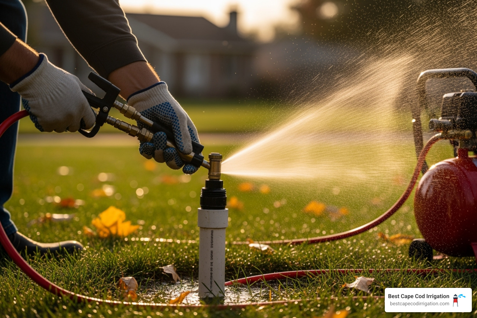 sprinkler system being winterized with compressed air - irrigation maintenance service sprinkler system being winterized with compressed air - irrigation maintenance service