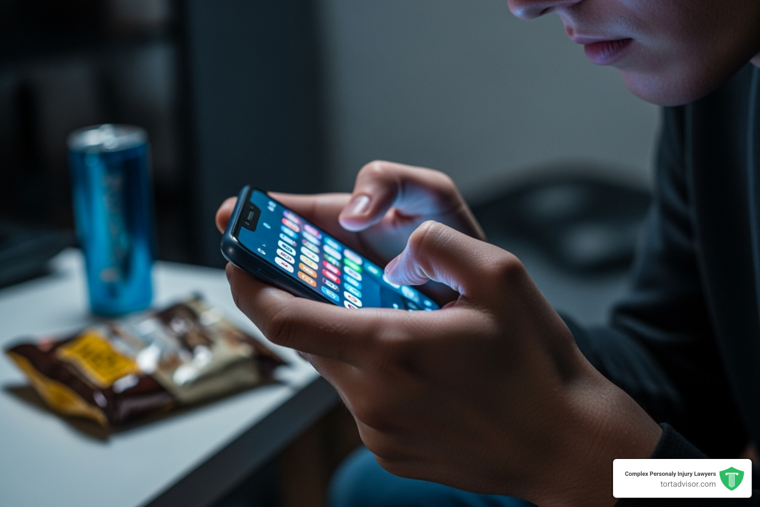 Image of hands holding a smartphone with gaming apps, symbolizing addiction - lawsuit for gaming addiction