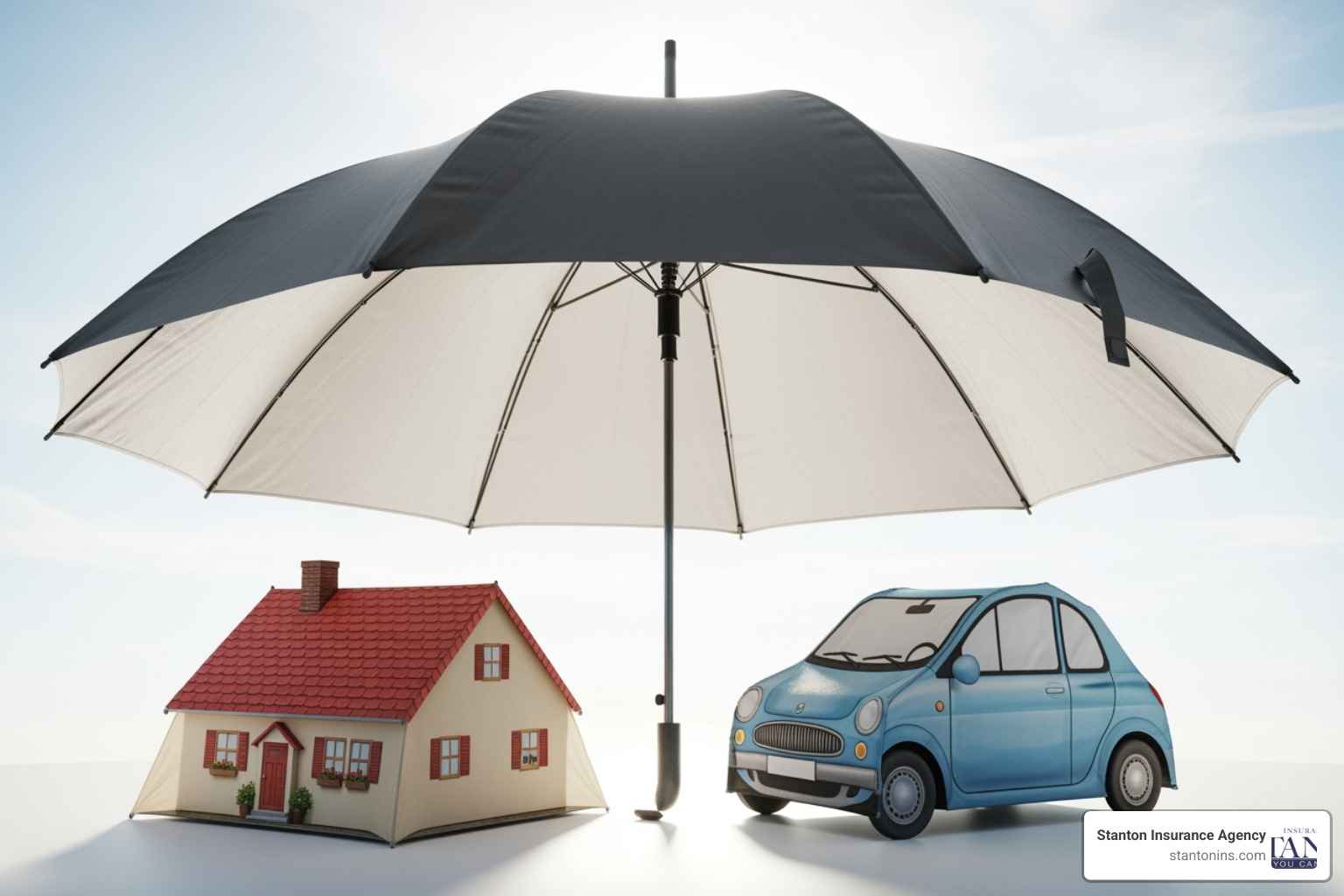 A large umbrella covering smaller home and auto insurance umbrellas - definition for liability insurance