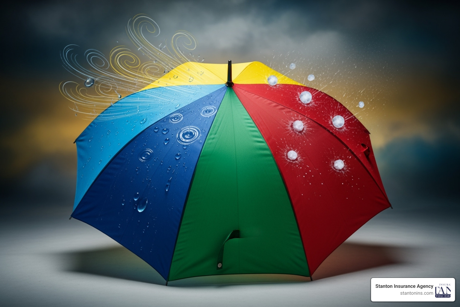 An umbrella with different types of liability insurance listed on its panels - definition for liability insurance