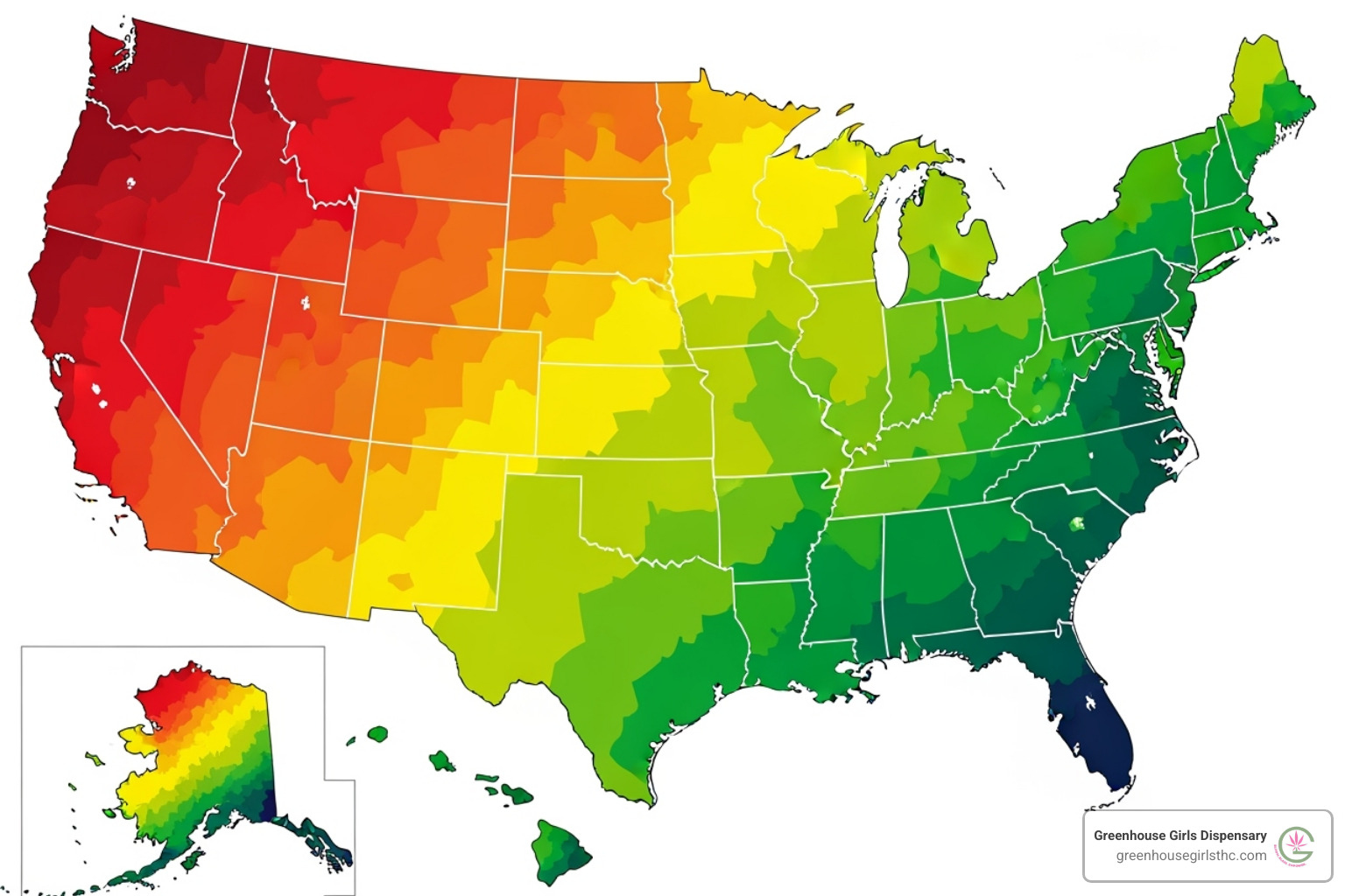 Map of US states highlighting growth and decline in cannabis beverage sales - Cannabis beverage market