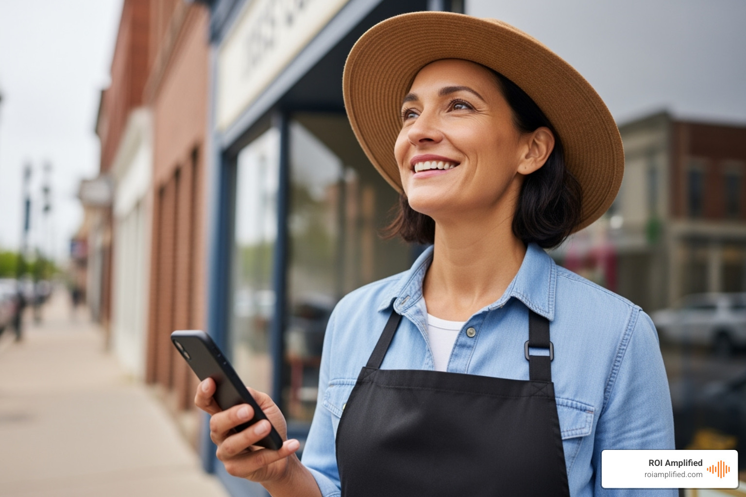 happy business owner looking at phone map - search engine optimization clearwater happy business owner looking at phone map - search engine optimization clearwater