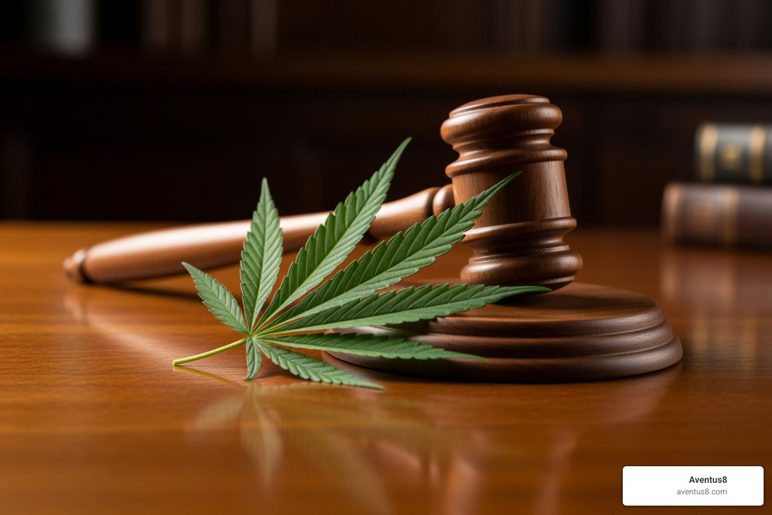 Gavel next to a cannabis leaf to represent legality - traveling with thc vape
